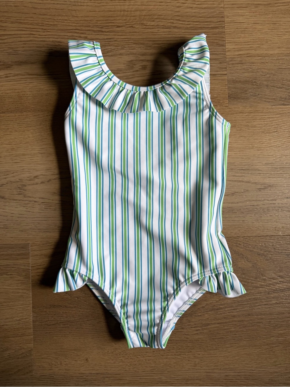 NWT minnow size 2T Green & Blue Stripe Ruffle One-Piece Swimsuit
